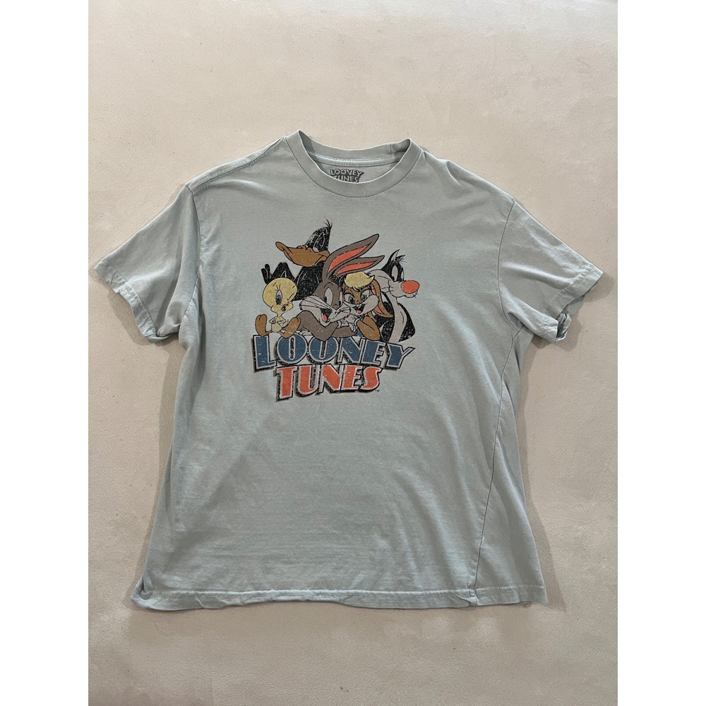 Looney Tunes Mens Graphic T-Shirt Light Blue Bugs Bunny Daffy Duck XS